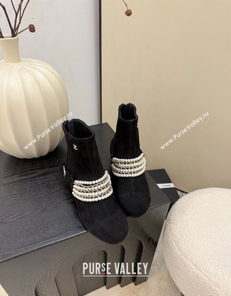 Chanel Suede Ankle Boots with Pearls Black 2025 CH110408 (MD-251104047)