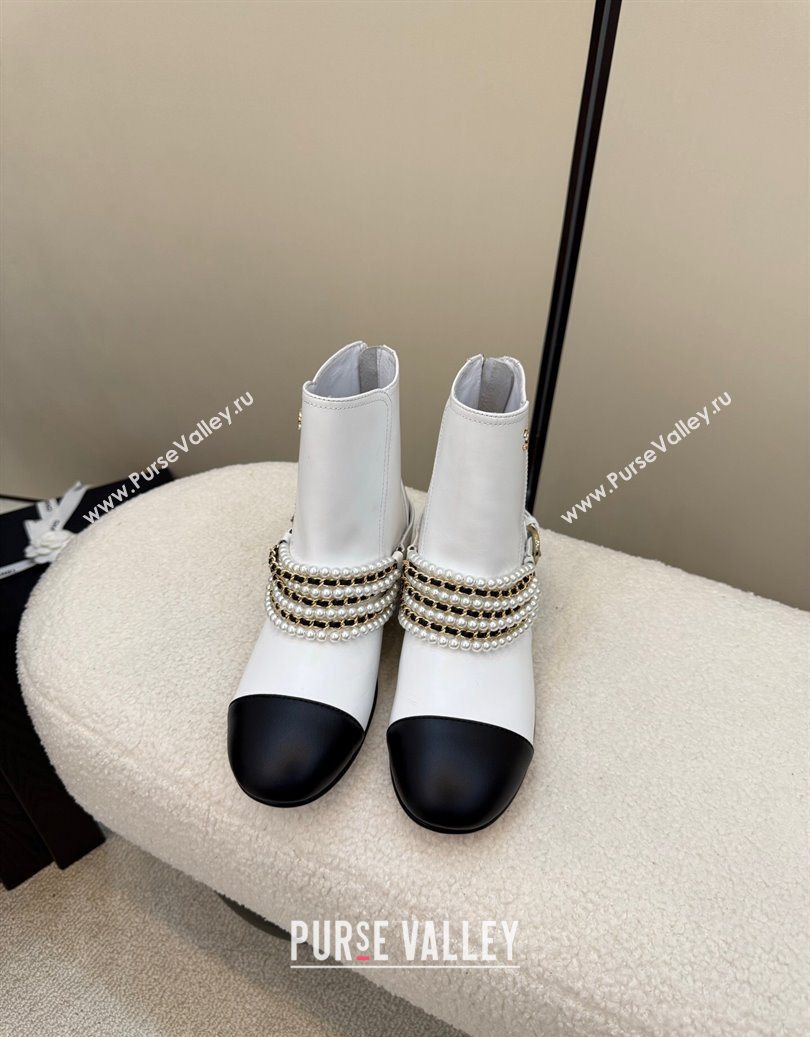 Chanel Calfskin Leather Ankle Boots with Pearls White 2025 CH110408 (MD-251104048)