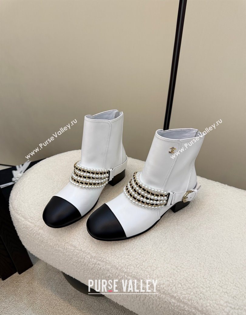 Chanel Calfskin Leather Ankle Boots with Pearls White 2025 CH110408 (MD-251104048)