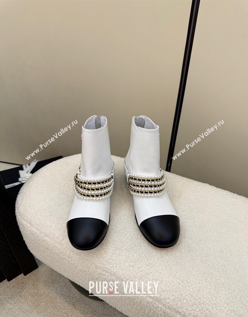 Chanel Calfskin Leather Ankle Boots with Pearls White 2025 CH110408 (MD-251104048)