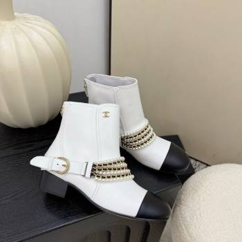 Chanel Calfskin Leather Ankle Boots with Pearls White 2025 CH110408 (MD-251104048)