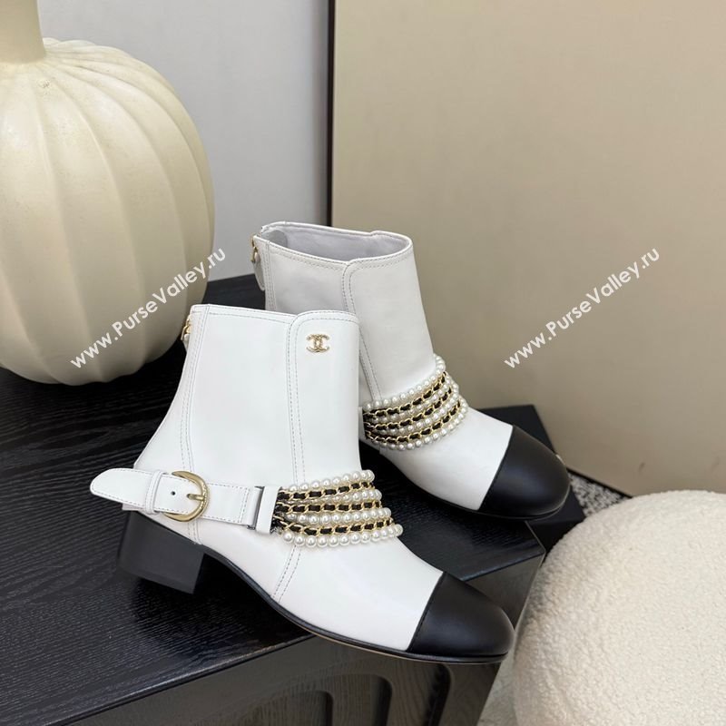 Chanel Calfskin Leather Ankle Boots with Pearls White 2025 CH110408 (MD-251104048)