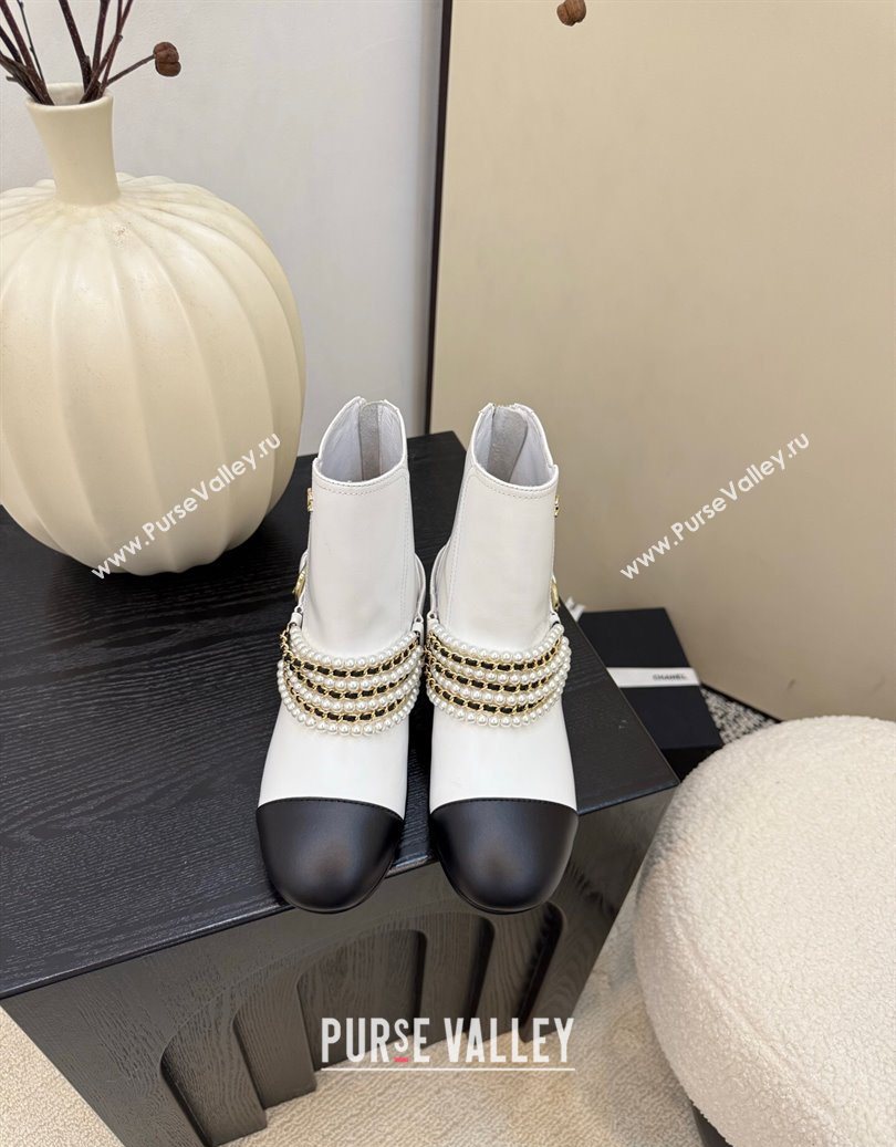 Chanel Calfskin Leather Ankle Boots with Pearls White 2025 CH110408 (MD-251104048)