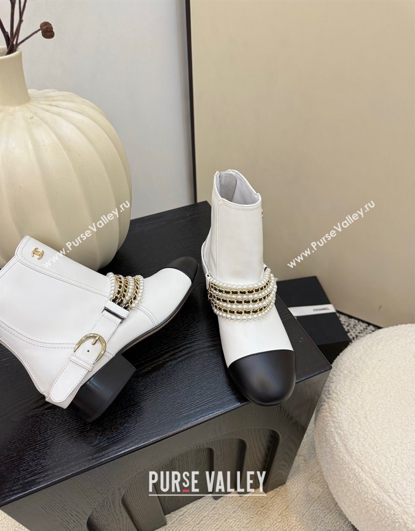 Chanel Calfskin Leather Ankle Boots with Pearls White 2025 CH110408 (MD-251104048)