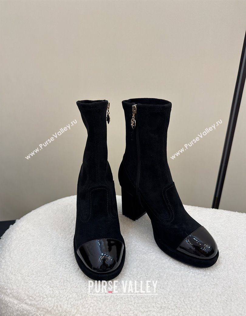 Chanel Suede and Patent Leather Platform Ankle Boots Black 2025 CH110409 (MD-251104049)