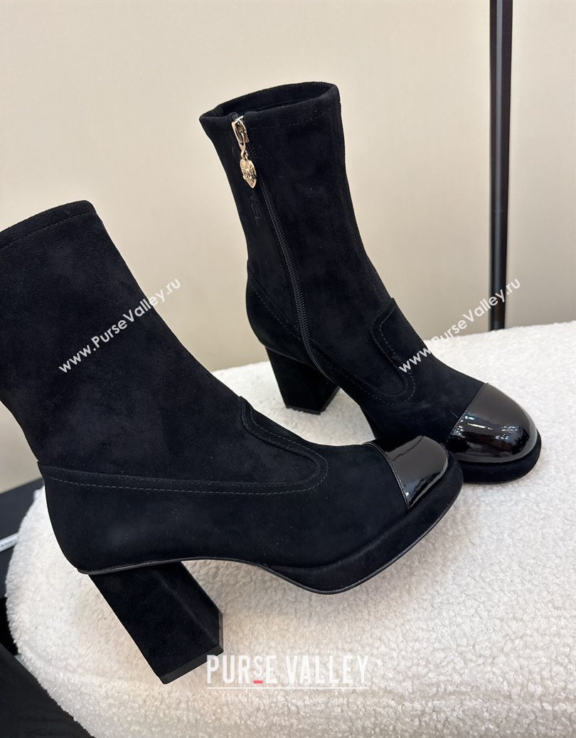 Chanel Suede and Patent Leather Platform Ankle Boots Black 2025 CH110409 (MD-251104049)