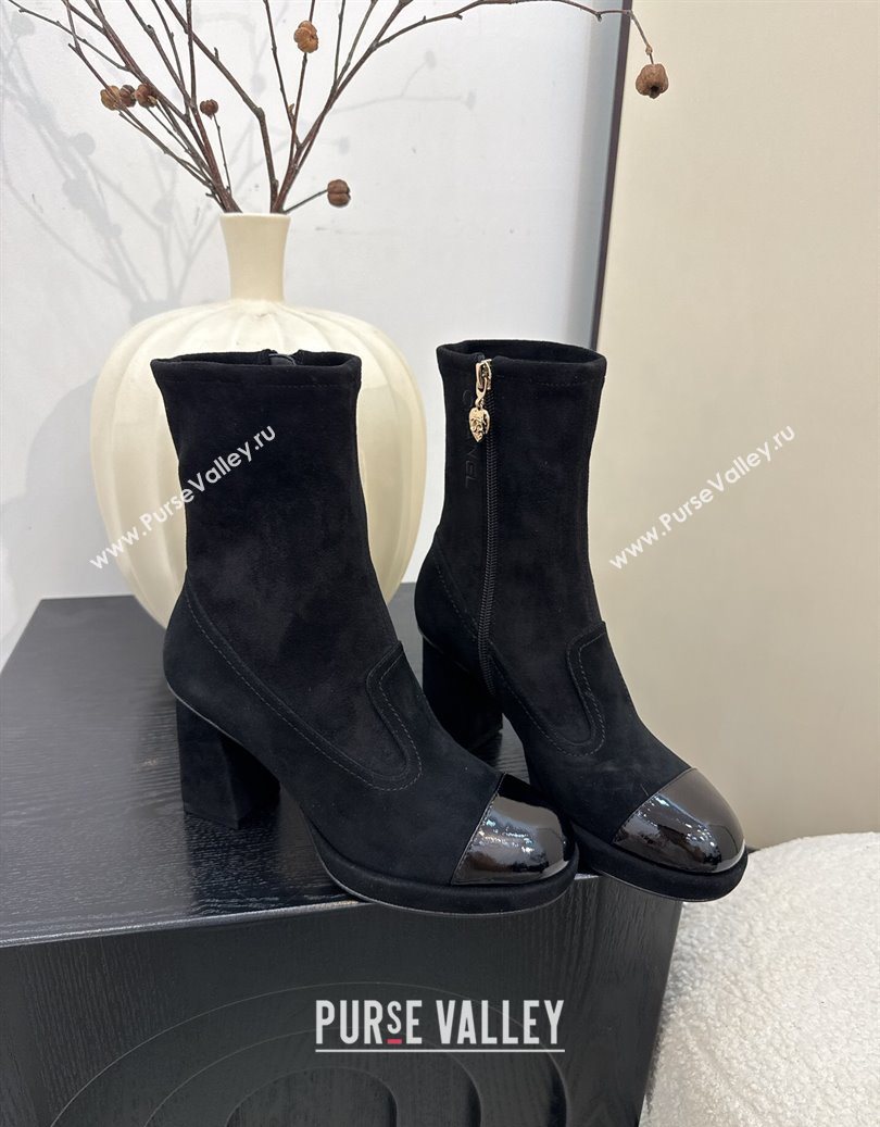Chanel Suede and Patent Leather Platform Ankle Boots Black 2025 CH110409 (MD-251104049)
