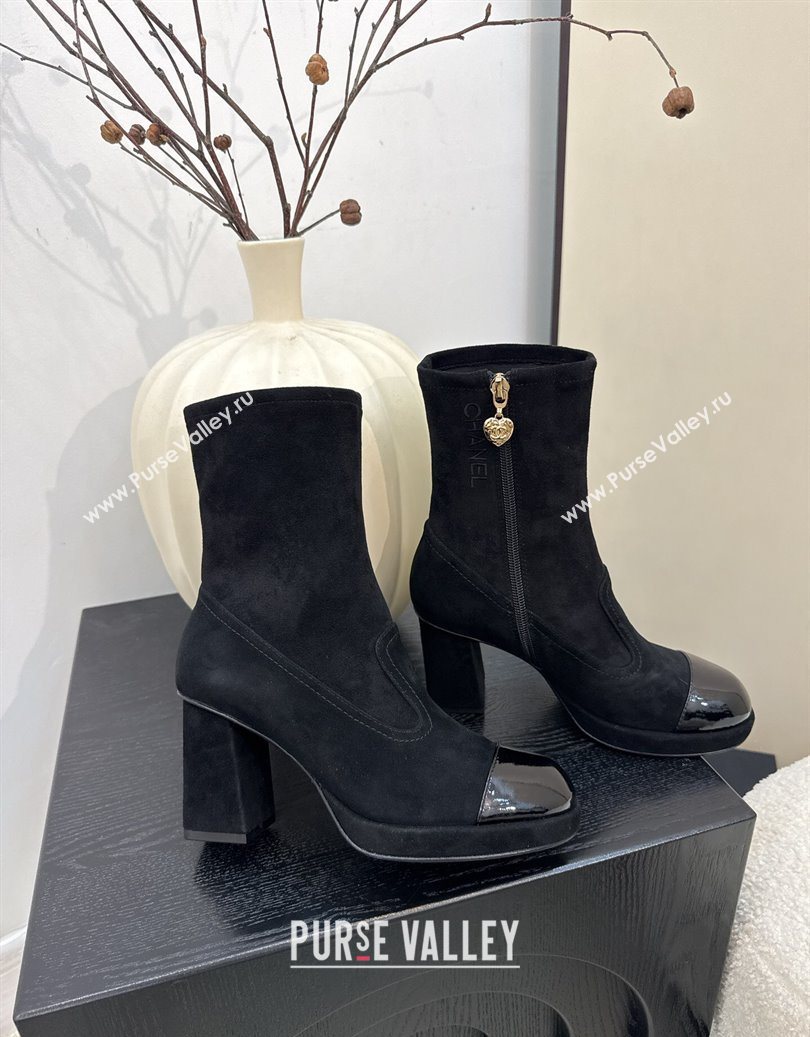 Chanel Suede and Patent Leather Platform Ankle Boots Black 2025 CH110409 (MD-251104049)