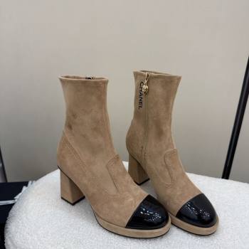 Chanel Suede and Patent Leather Platform Ankle Boots Beige 2025 CH110409 (MD-251104050)