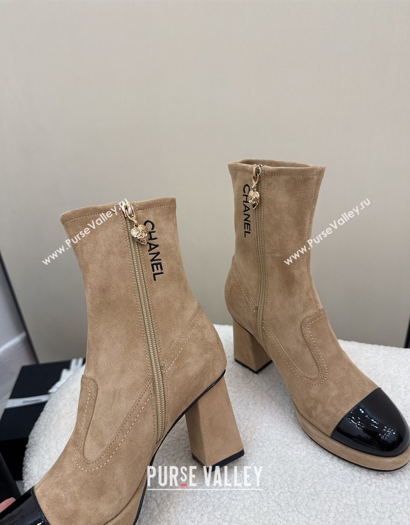 Chanel Suede and Patent Leather Platform Ankle Boots Beige 2025 CH110409 (MD-251104050)