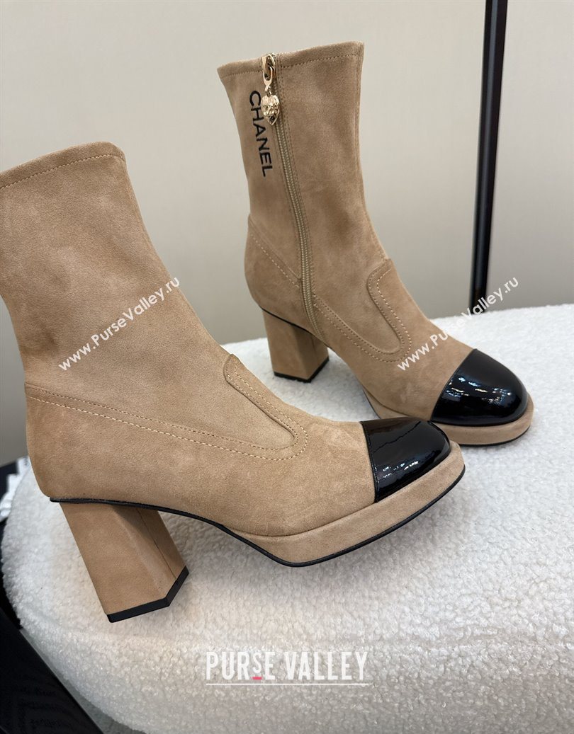 Chanel Suede and Patent Leather Platform Ankle Boots Beige 2025 CH110409 (MD-251104050)