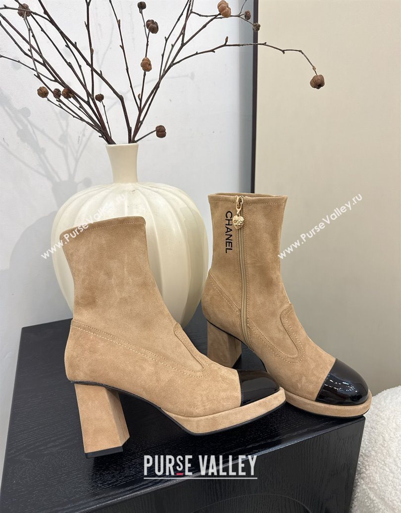 Chanel Suede and Patent Leather Platform Ankle Boots Beige 2025 CH110409 (MD-251104050)