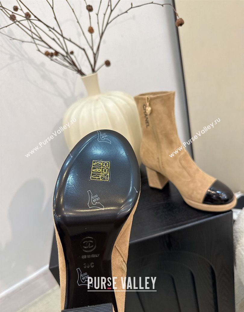 Chanel Suede and Patent Leather Platform Ankle Boots Beige 2025 CH110409 (MD-251104050)