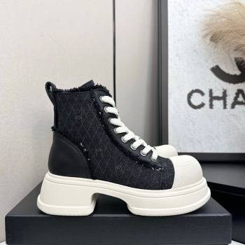 Chanel Quilted Denim and Fringe High Top Platform Sneakers Black/White 2025 CH110108 (MD-251101055)