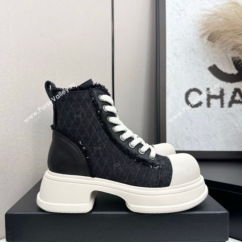 Chanel Quilted Denim and Fringe High Top Platform Sneakers Black/White 2025 CH110108 (MD-251101055)