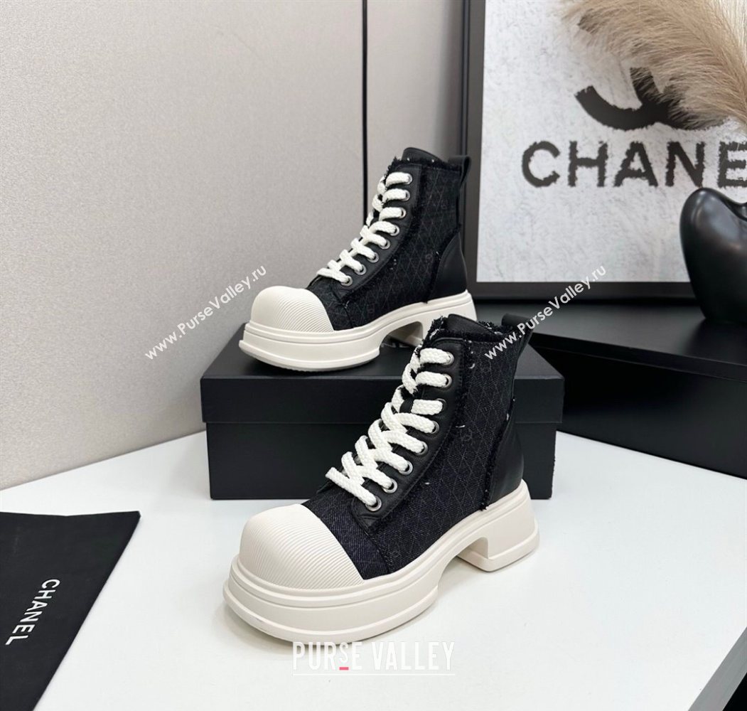 Chanel Quilted Denim and Fringe High Top Platform Sneakers Black/White 2025 CH110108 (MD-251101055)