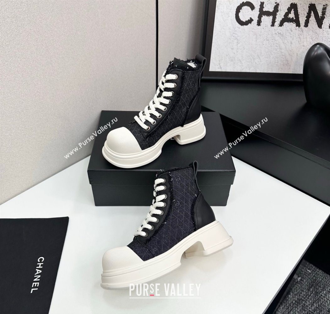 Chanel Quilted Denim and Fringe High Top Platform Sneakers Black/White 2025 CH110108 (MD-251101055)