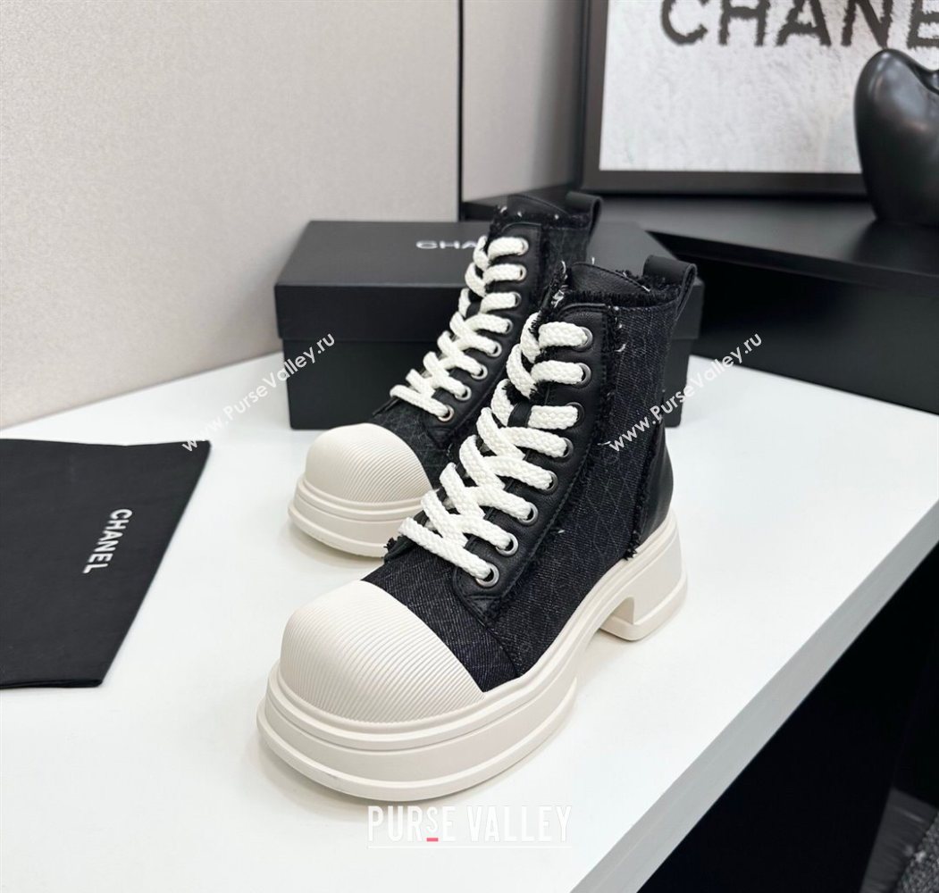Chanel Quilted Denim and Fringe High Top Platform Sneakers Black/White 2025 CH110108 (MD-251101055)