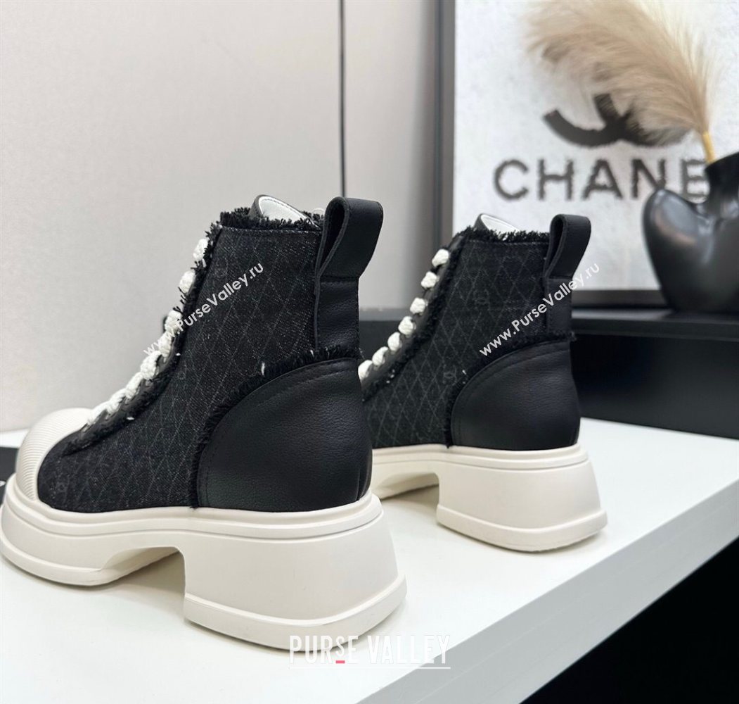 Chanel Quilted Denim and Fringe High Top Platform Sneakers Black/White 2025 CH110108 (MD-251101055)