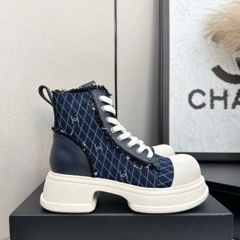 Chanel Quilted Denim and Fringe High Top Platform Sneakers Dark Blue 2025 CH110108 (MD-251101056)