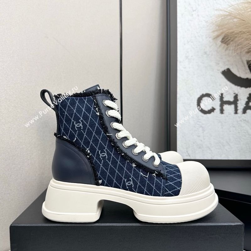 Chanel Quilted Denim and Fringe High Top Platform Sneakers Dark Blue 2025 CH110108 (MD-251101056)