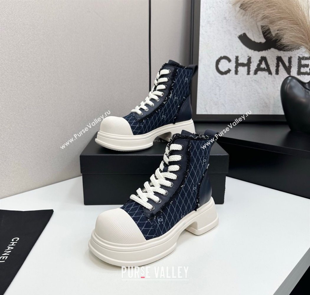 Chanel Quilted Denim and Fringe High Top Platform Sneakers Dark Blue 2025 CH110108 (MD-251101056)
