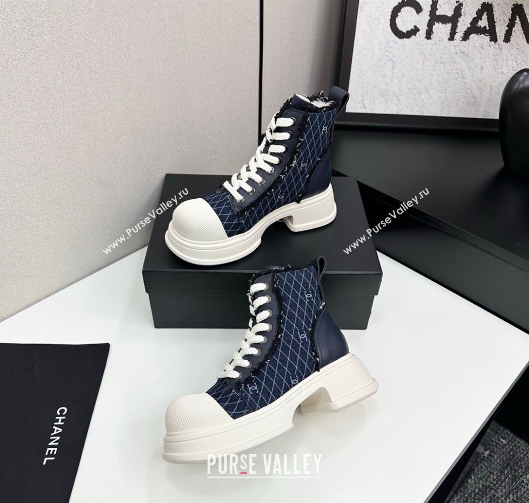 Chanel Quilted Denim and Fringe High Top Platform Sneakers Dark Blue 2025 CH110108 (MD-251101056)