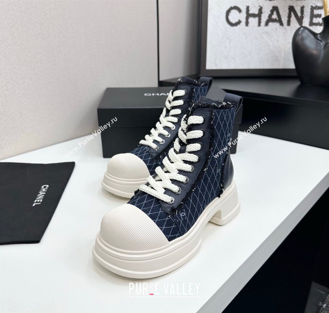 Chanel Quilted Denim and Fringe High Top Platform Sneakers Dark Blue 2025 CH110108 (MD-251101056)