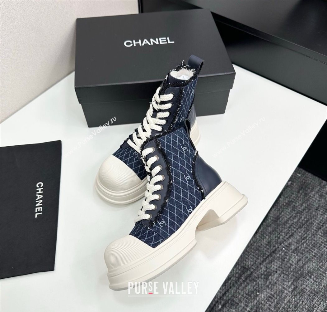 Chanel Quilted Denim and Fringe High Top Platform Sneakers Dark Blue 2025 CH110108 (MD-251101056)