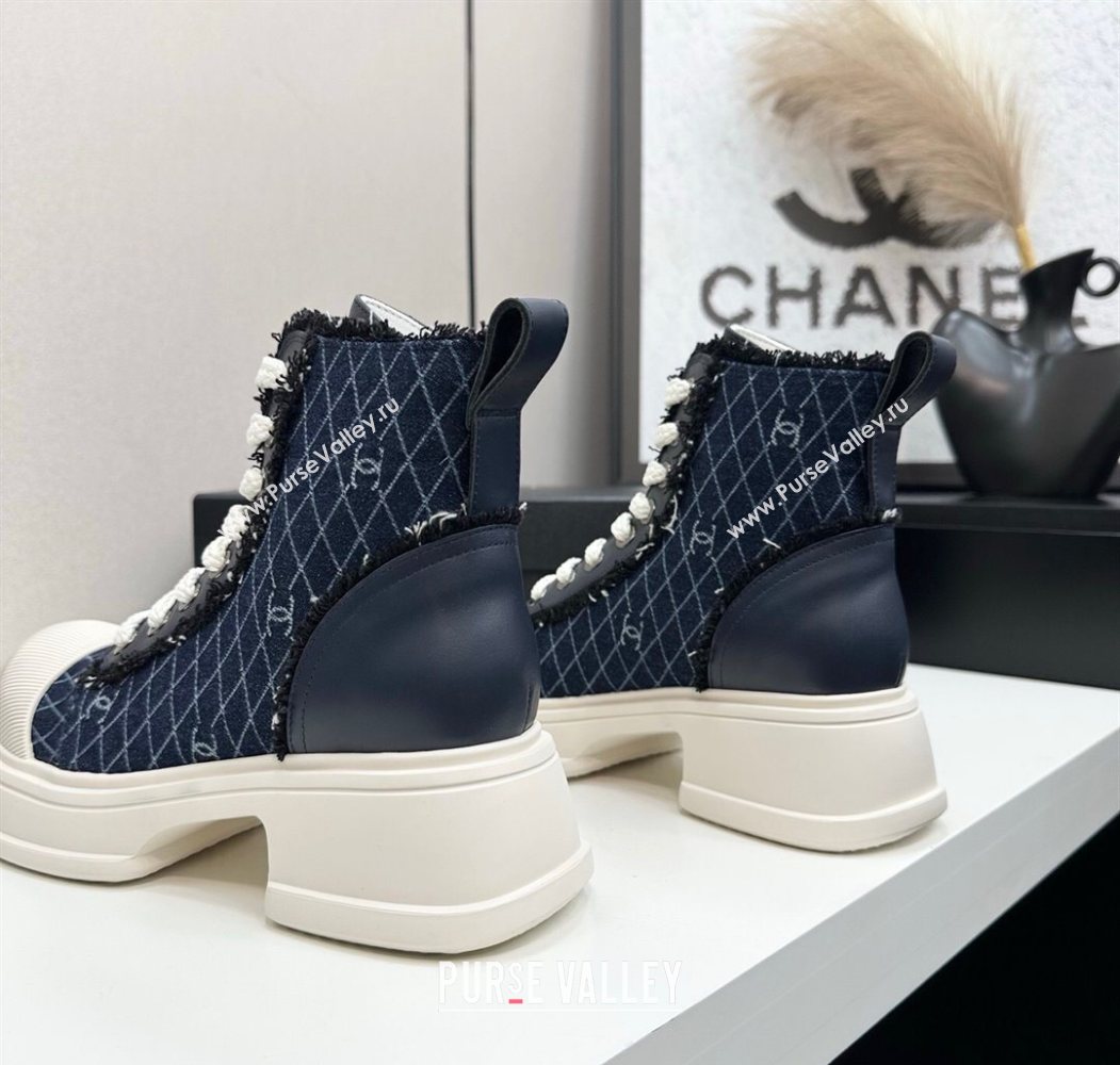 Chanel Quilted Denim and Fringe High Top Platform Sneakers Dark Blue 2025 CH110108 (MD-251101056)