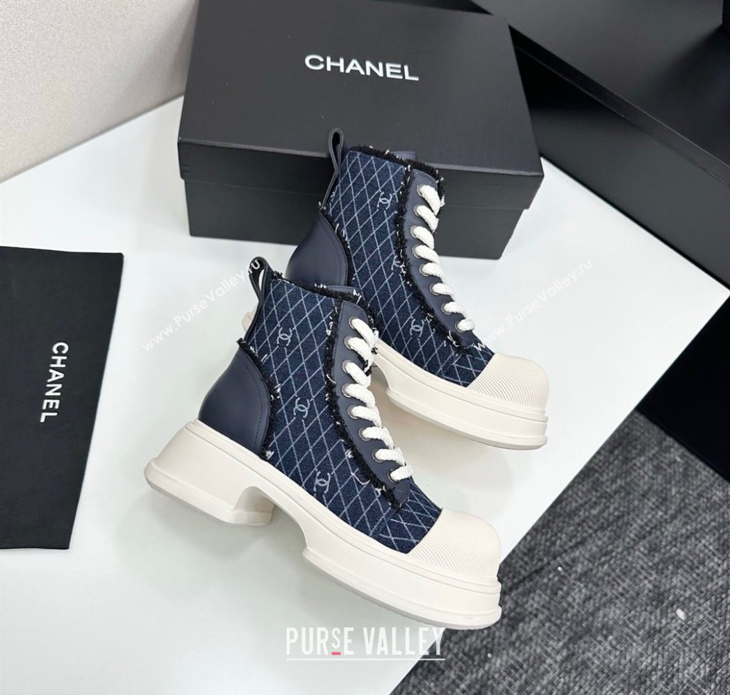Chanel Quilted Denim and Fringe High Top Platform Sneakers Dark Blue 2025 CH110108 (MD-251101056)