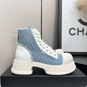 Chanel Quilted Denim and Fringe High Top Platform Sneakers Light Blue 2025 CH110108 (MD-251101057)