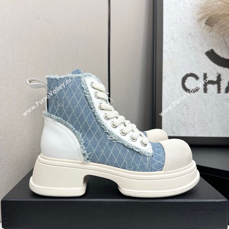 Chanel Quilted Denim and Fringe High Top Platform Sneakers Light Blue 2025 CH110108 (MD-251101057)