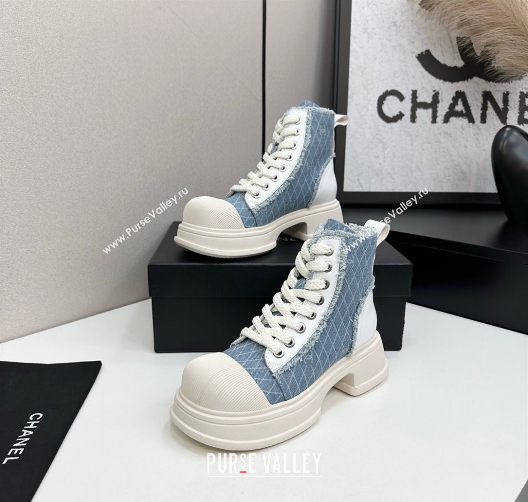 Chanel Quilted Denim and Fringe High Top Platform Sneakers Light Blue 2025 CH110108 (MD-251101057)