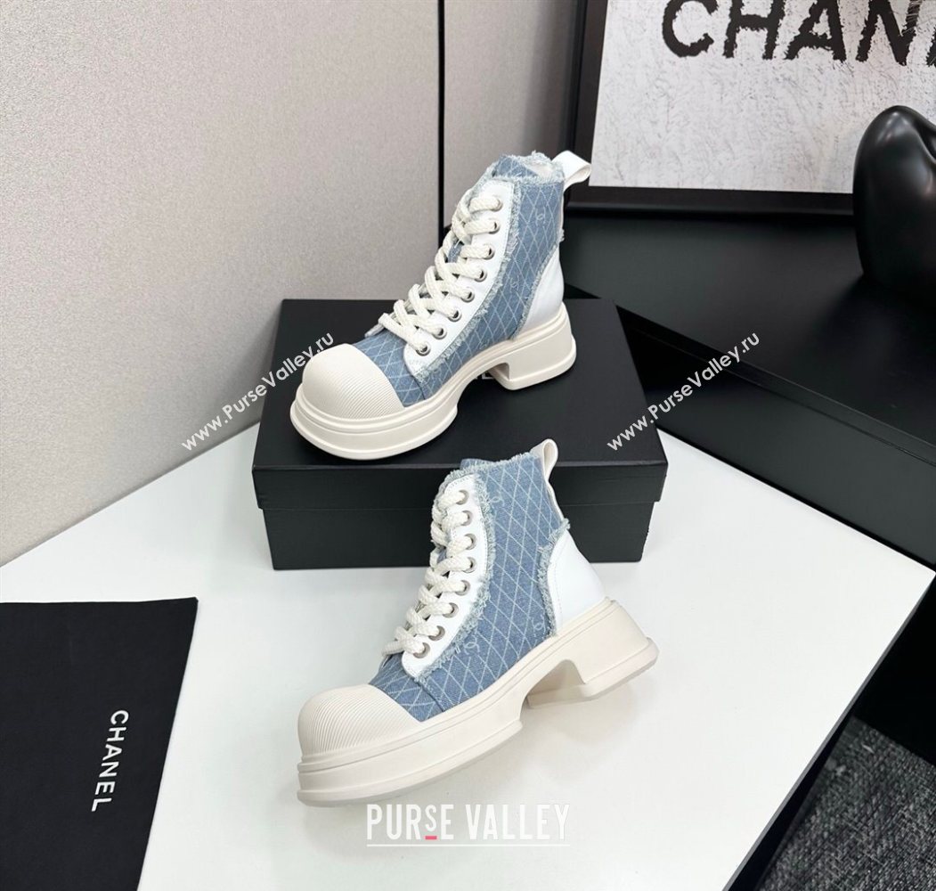 Chanel Quilted Denim and Fringe High Top Platform Sneakers Light Blue 2025 CH110108 (MD-251101057)