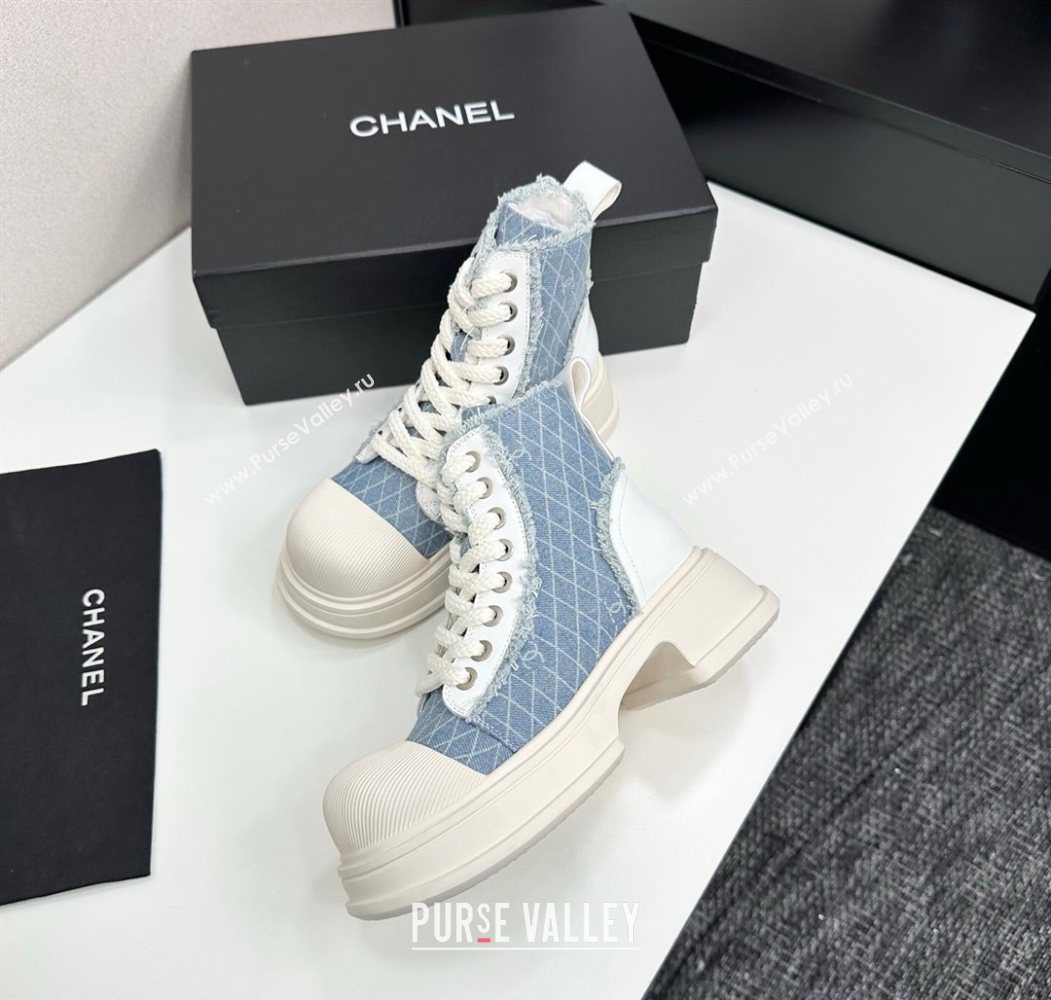 Chanel Quilted Denim and Fringe High Top Platform Sneakers Light Blue 2025 CH110108 (MD-251101057)