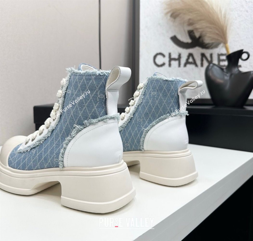 Chanel Quilted Denim and Fringe High Top Platform Sneakers Light Blue 2025 CH110108 (MD-251101057)