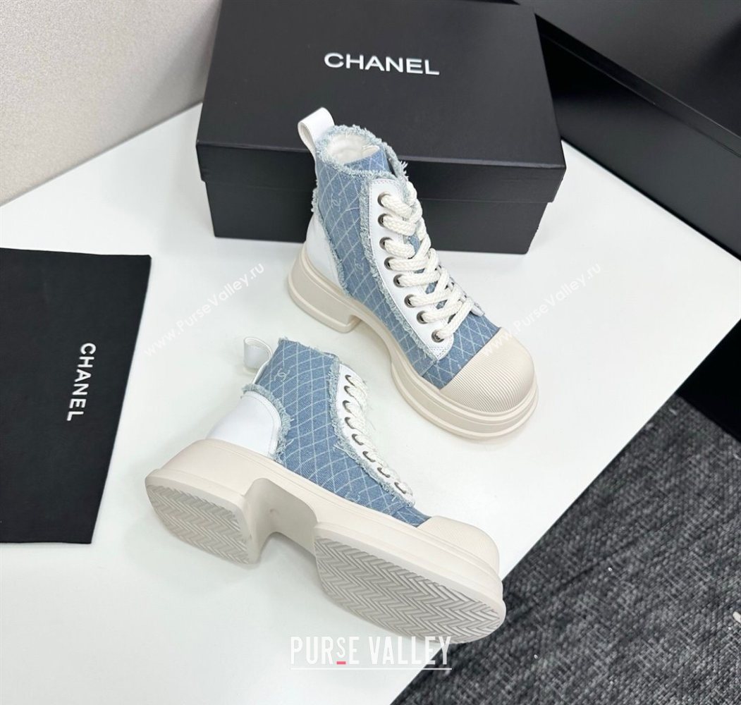 Chanel Quilted Denim and Fringe High Top Platform Sneakers Light Blue 2025 CH110108 (MD-251101057)