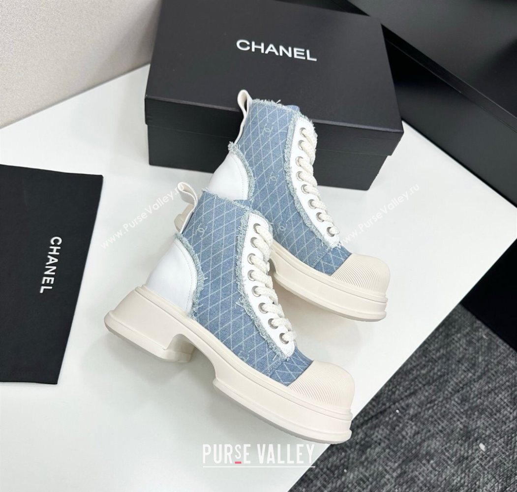 Chanel Quilted Denim and Fringe High Top Platform Sneakers Light Blue 2025 CH110108 (MD-251101057)