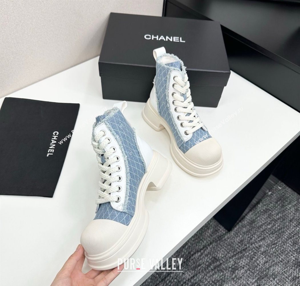 Chanel Quilted Denim and Fringe High Top Platform Sneakers Light Blue 2025 CH110108 (MD-251101057)