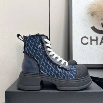Chanel Quilted Denim and Fringe High Top Platform Sneakers Navy Blue 2025 CH110108 (MD-251101058)