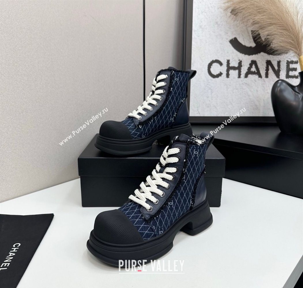 Chanel Quilted Denim and Fringe High Top Platform Sneakers Navy Blue 2025 CH110108 (MD-251101058)