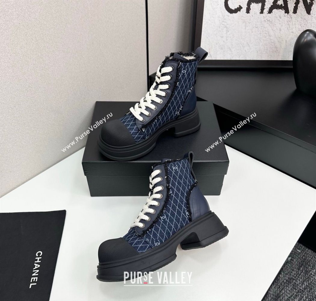 Chanel Quilted Denim and Fringe High Top Platform Sneakers Navy Blue 2025 CH110108 (MD-251101058)