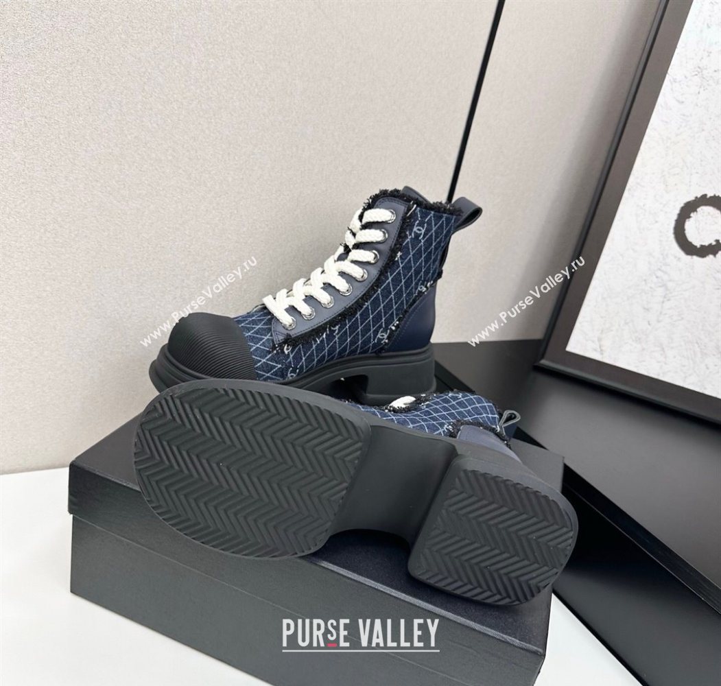 Chanel Quilted Denim and Fringe High Top Platform Sneakers Navy Blue 2025 CH110108 (MD-251101058)