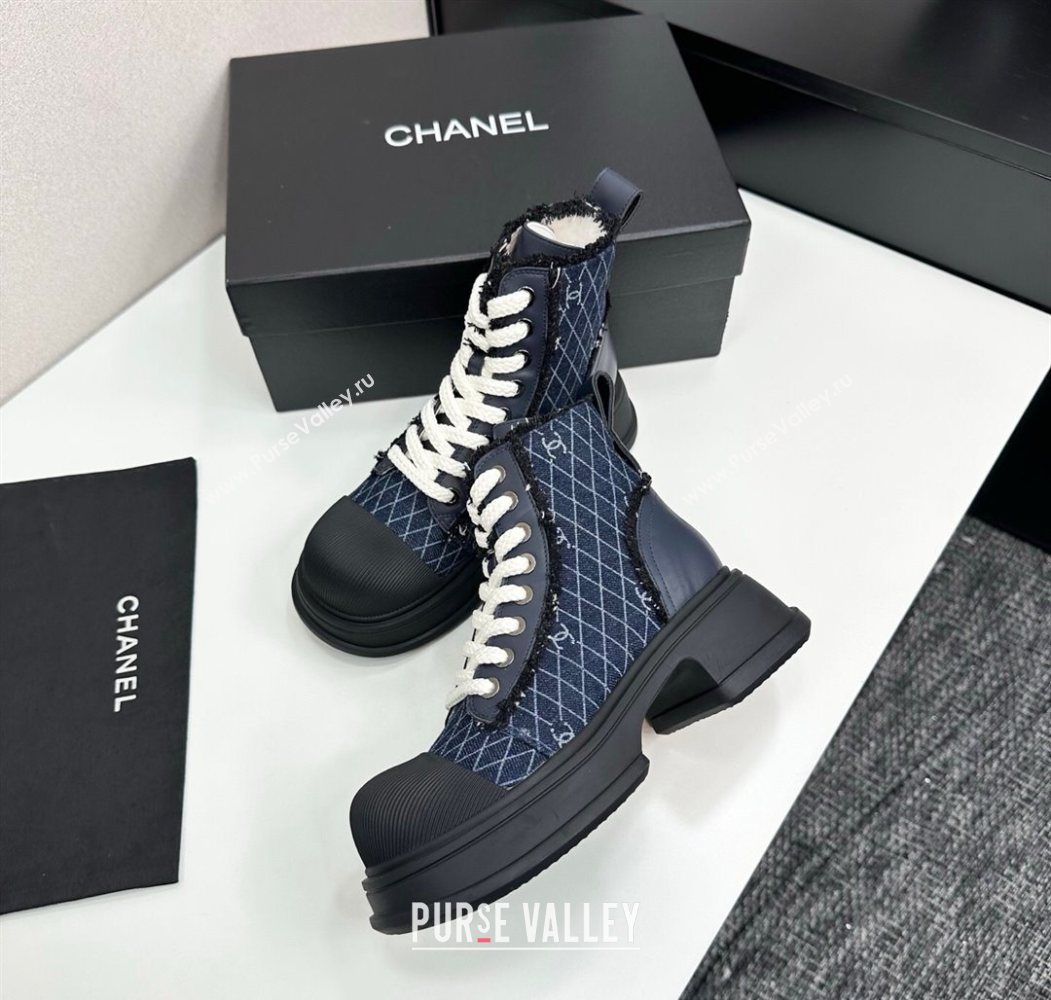 Chanel Quilted Denim and Fringe High Top Platform Sneakers Navy Blue 2025 CH110108 (MD-251101058)