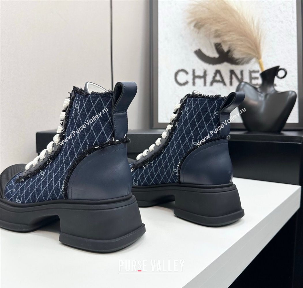Chanel Quilted Denim and Fringe High Top Platform Sneakers Navy Blue 2025 CH110108 (MD-251101058)