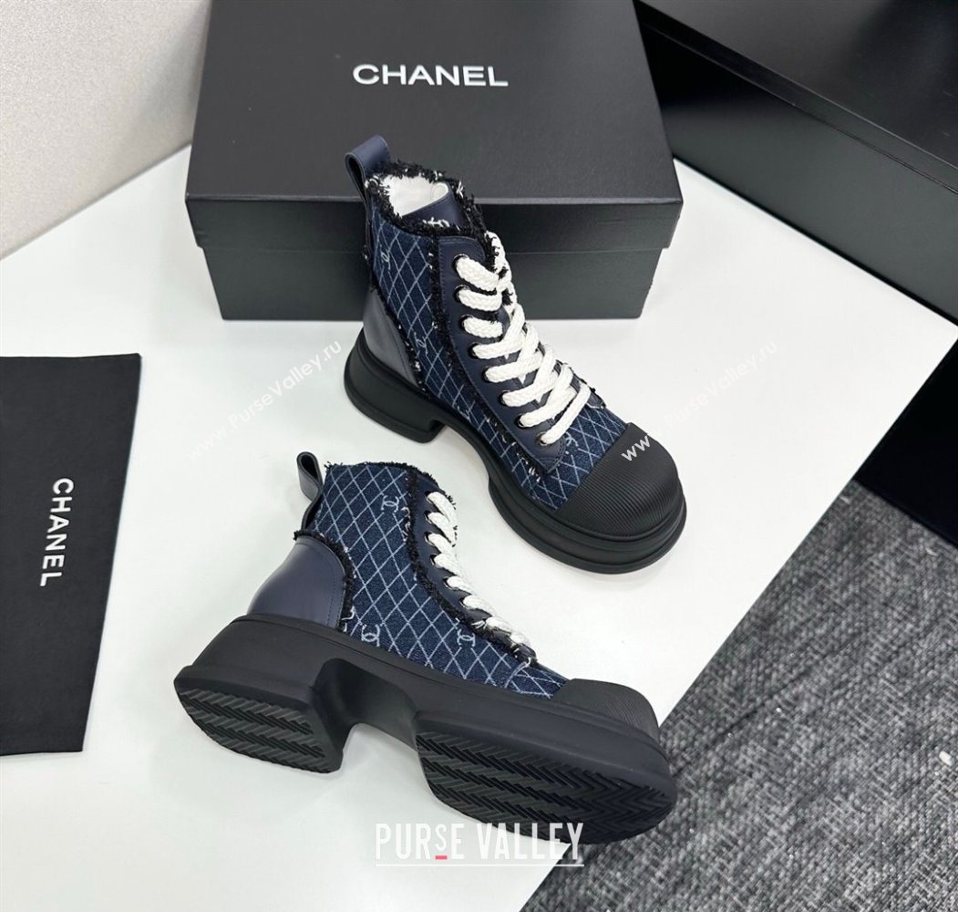 Chanel Quilted Denim and Fringe High Top Platform Sneakers Navy Blue 2025 CH110108 (MD-251101058)