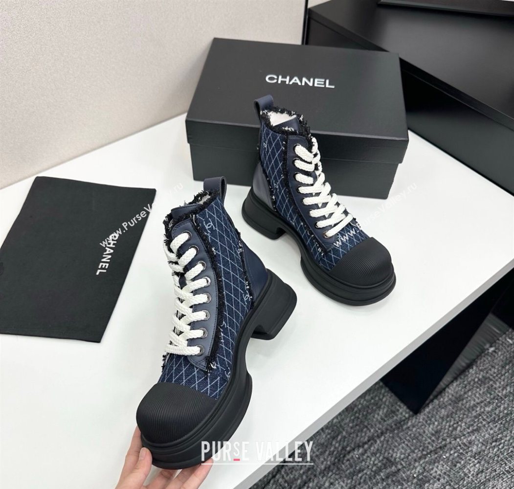 Chanel Quilted Denim and Fringe High Top Platform Sneakers Navy Blue 2025 CH110108 (MD-251101058)