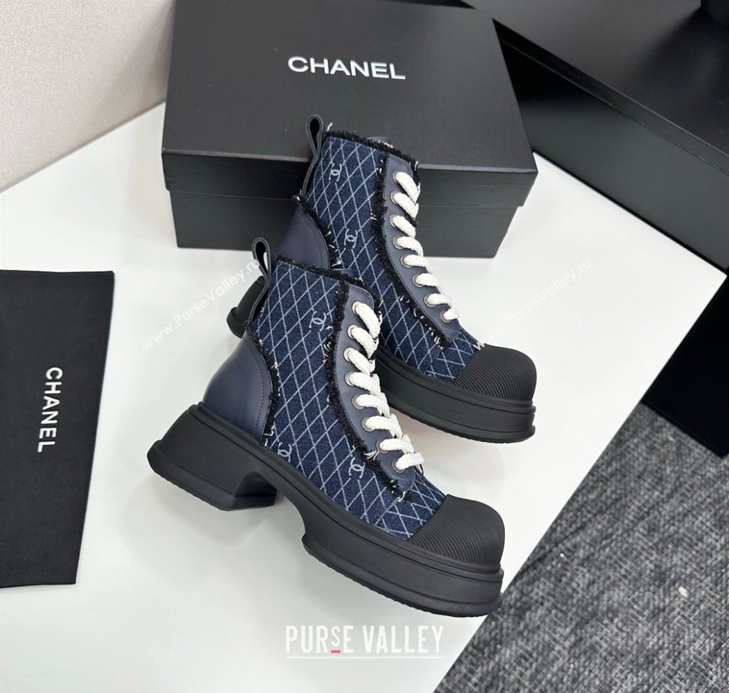 Chanel Quilted Denim and Fringe High Top Platform Sneakers Navy Blue 2025 CH110108 (MD-251101058)