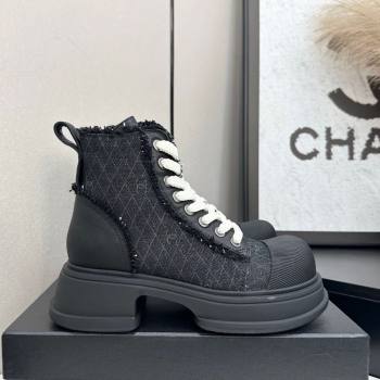 Chanel Quilted Denim and Fringe High Top Platform Sneakers Black2 2025 CH110108 (MD-251101059)